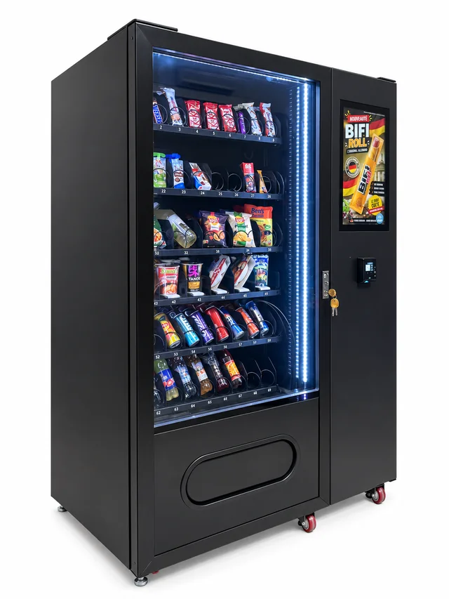 Distributeur automatique de snacks et boissons WE FILL U’P, photographie retouchée